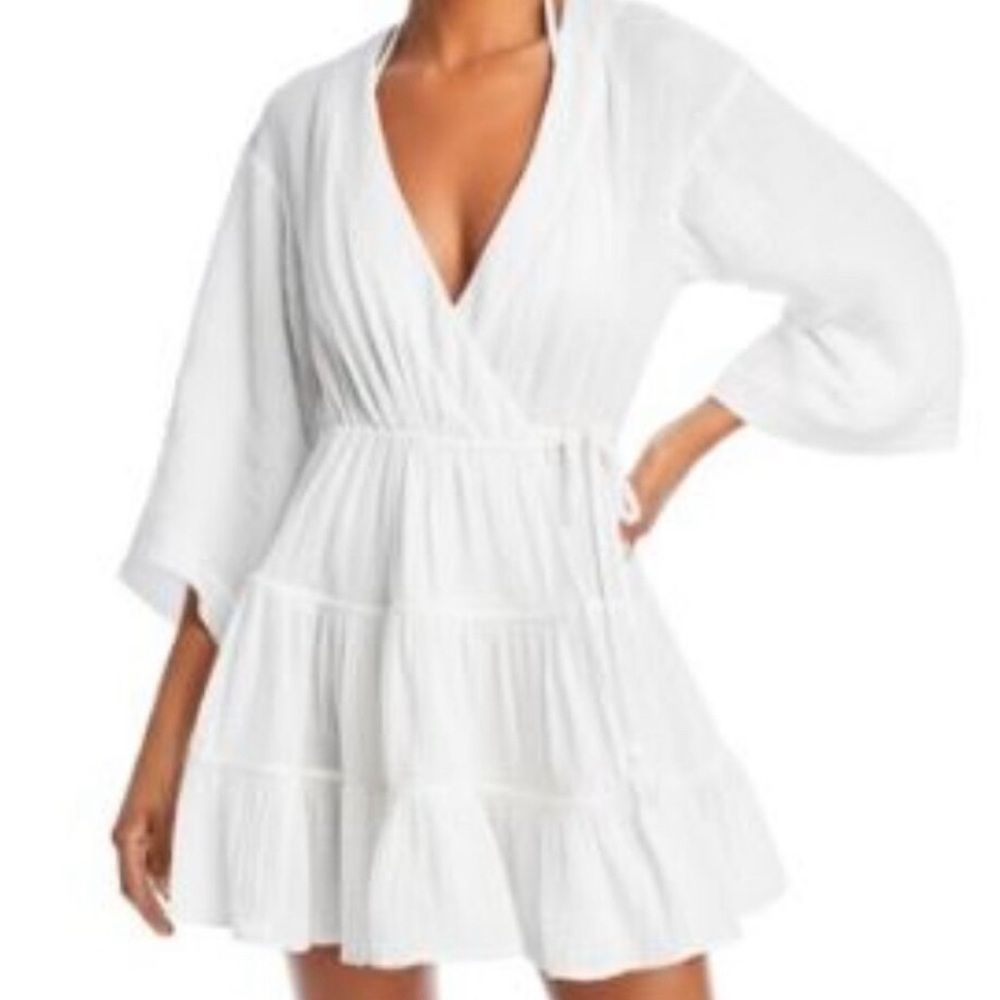 cinq a sept White Tiered V-Neck Swim Coverup